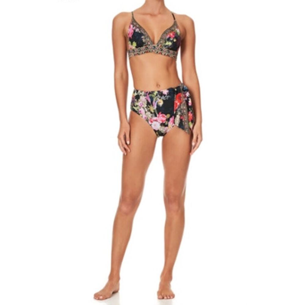 Camilla Hampton Hive Floral Print Swim Bottoms ONLY - Black and Pink. NW